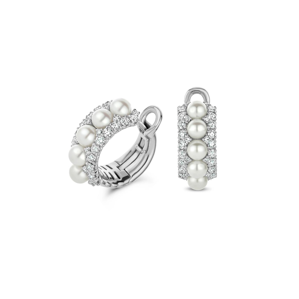 Earrings White Gold set with Brillants and Pearls