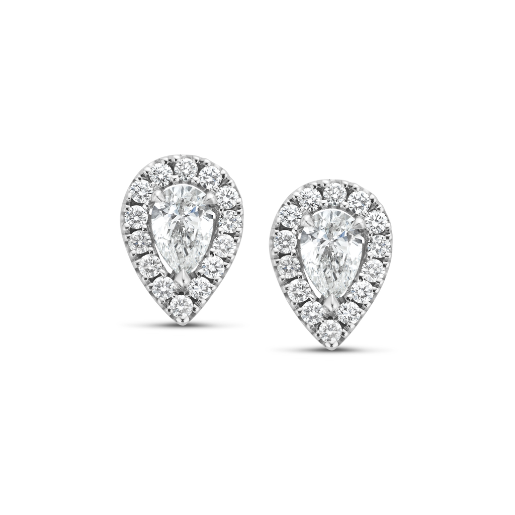 White gold studs with pear and brilliant cut diamonds