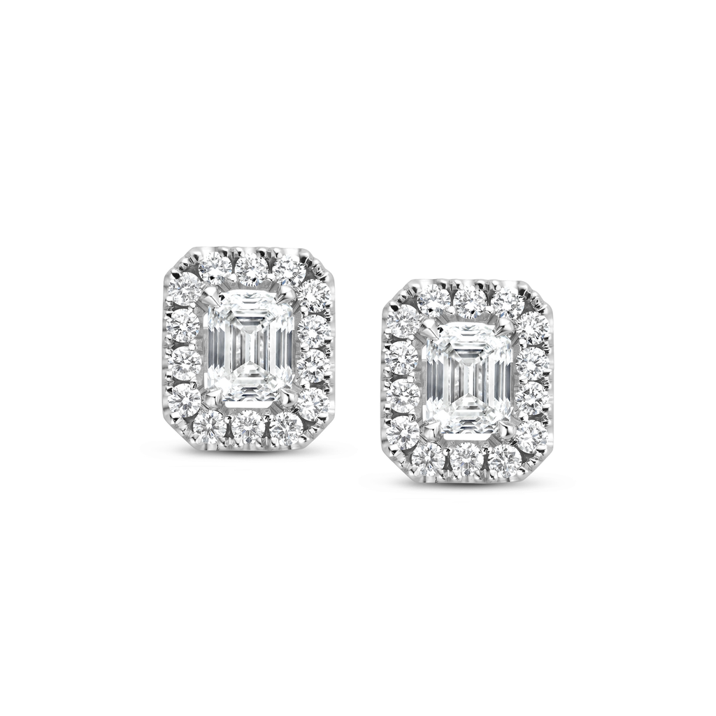 Earrings in whitegold with Emerald & brilliant cut diamonds