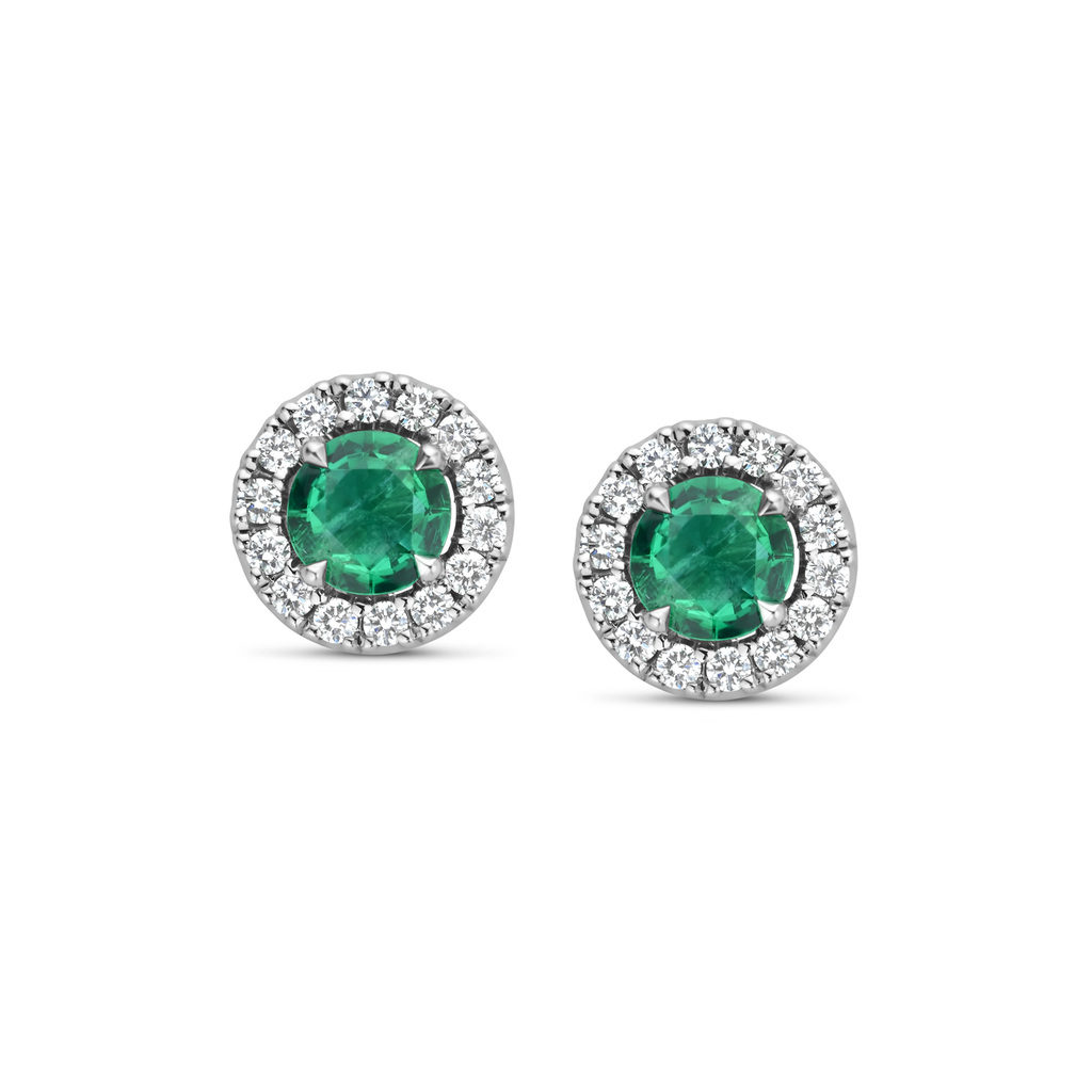 Whitegold studs with emerald and diamonds