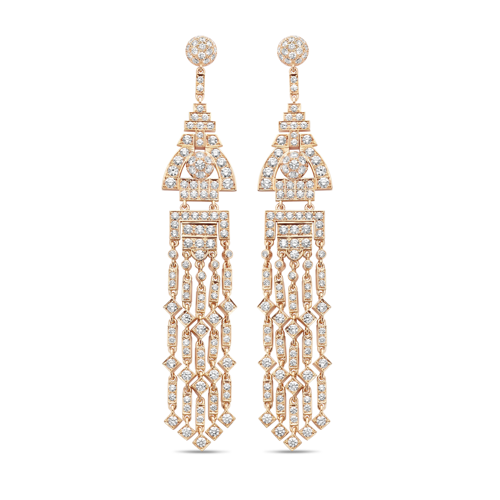 Chandelier Earings Pink Gold with Diamonds