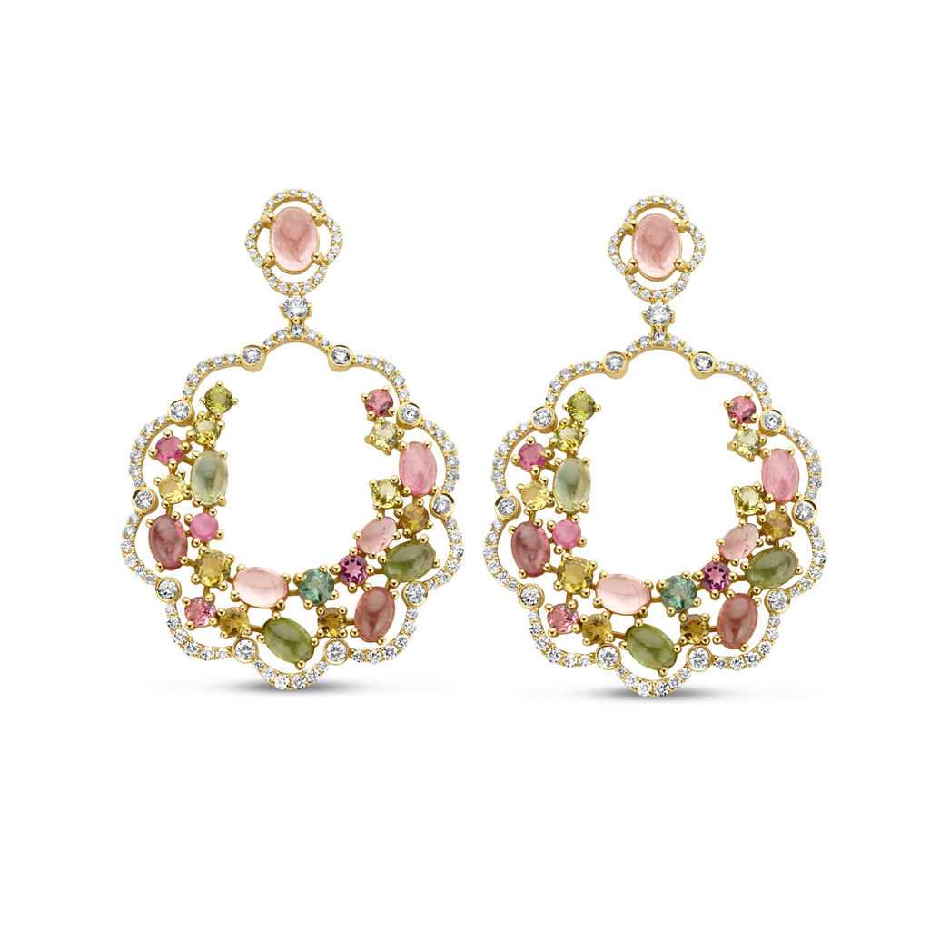 Earrings with Diamonds and Semi-Precious Stones