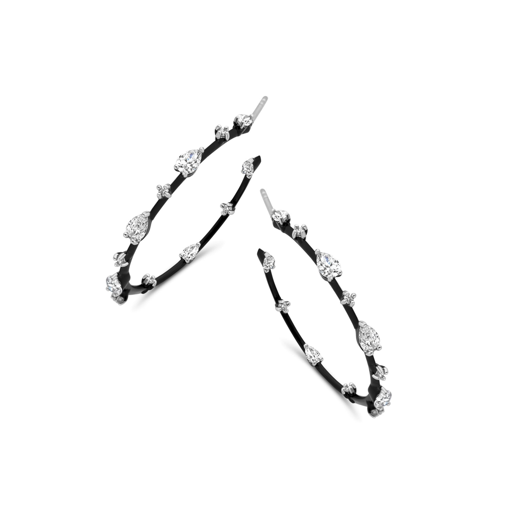 Black gold hoop earrings with diamonds