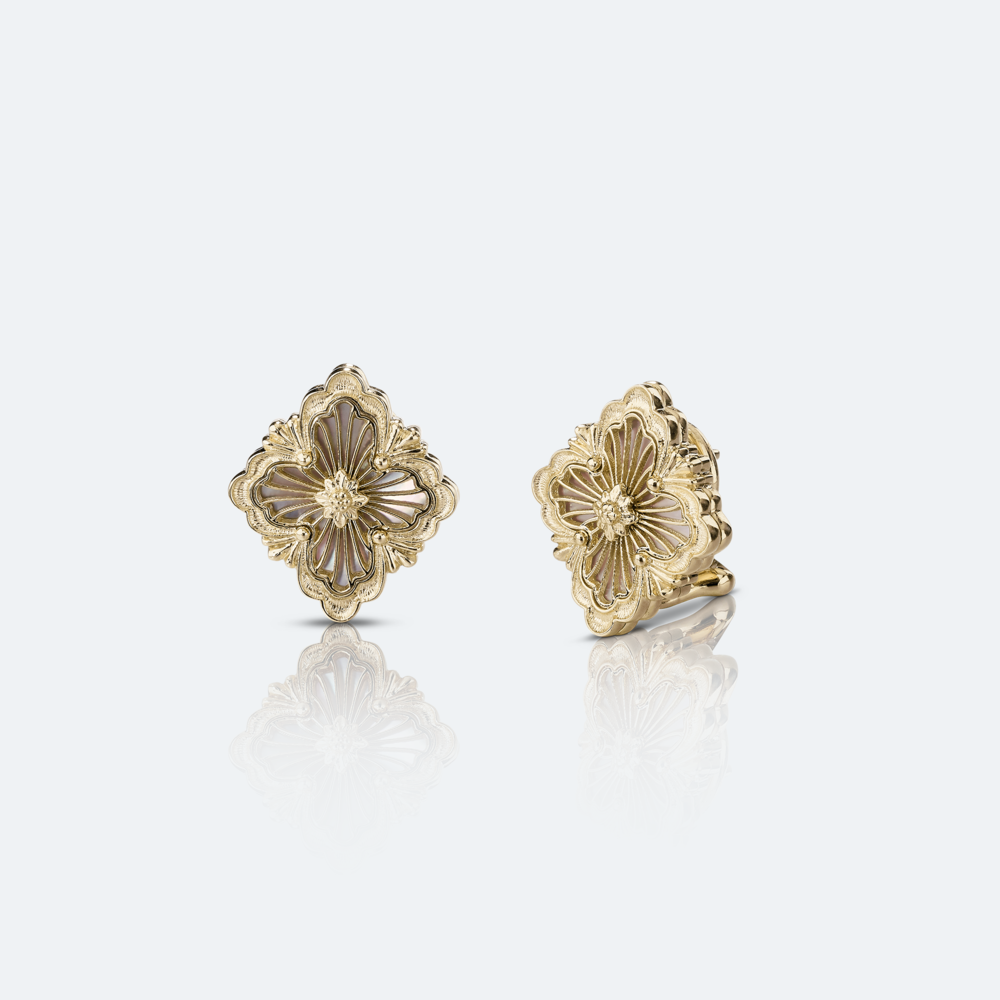 Opera Tulle Button Earrings in Yellow Gold with MOP