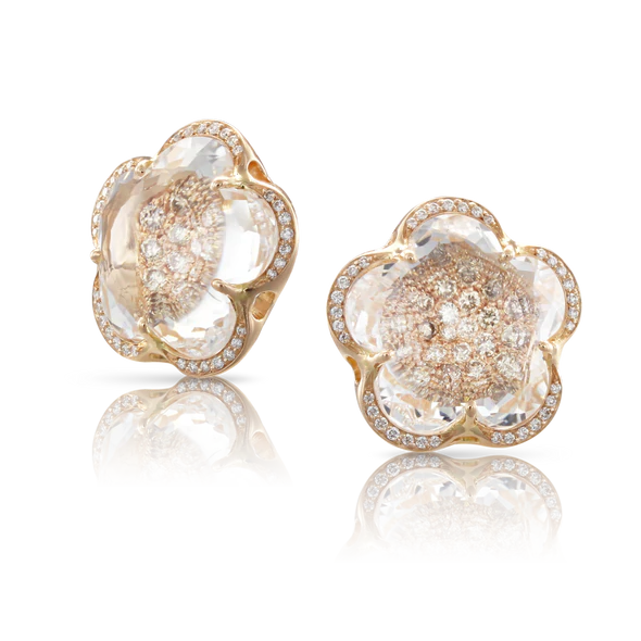 Bon Ton Stud Earrings in Pink Gold with Rock Crystal, White and Champagne Diamonds