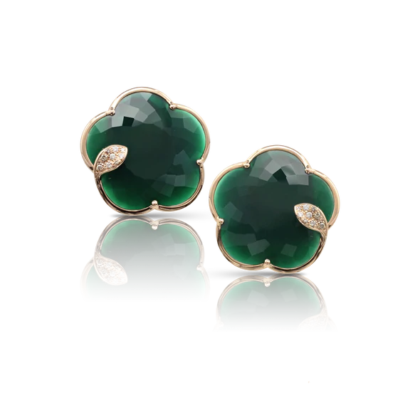 Ton Joli Earrings in Pink Gold with Green Agate and Diamonds