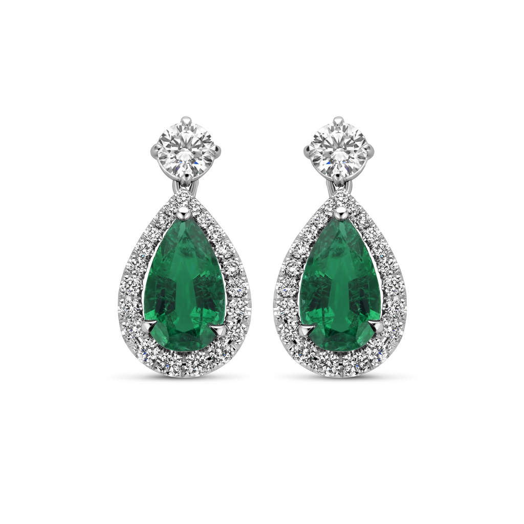 Earrings with Pear Shape Emeralds and Diamonds