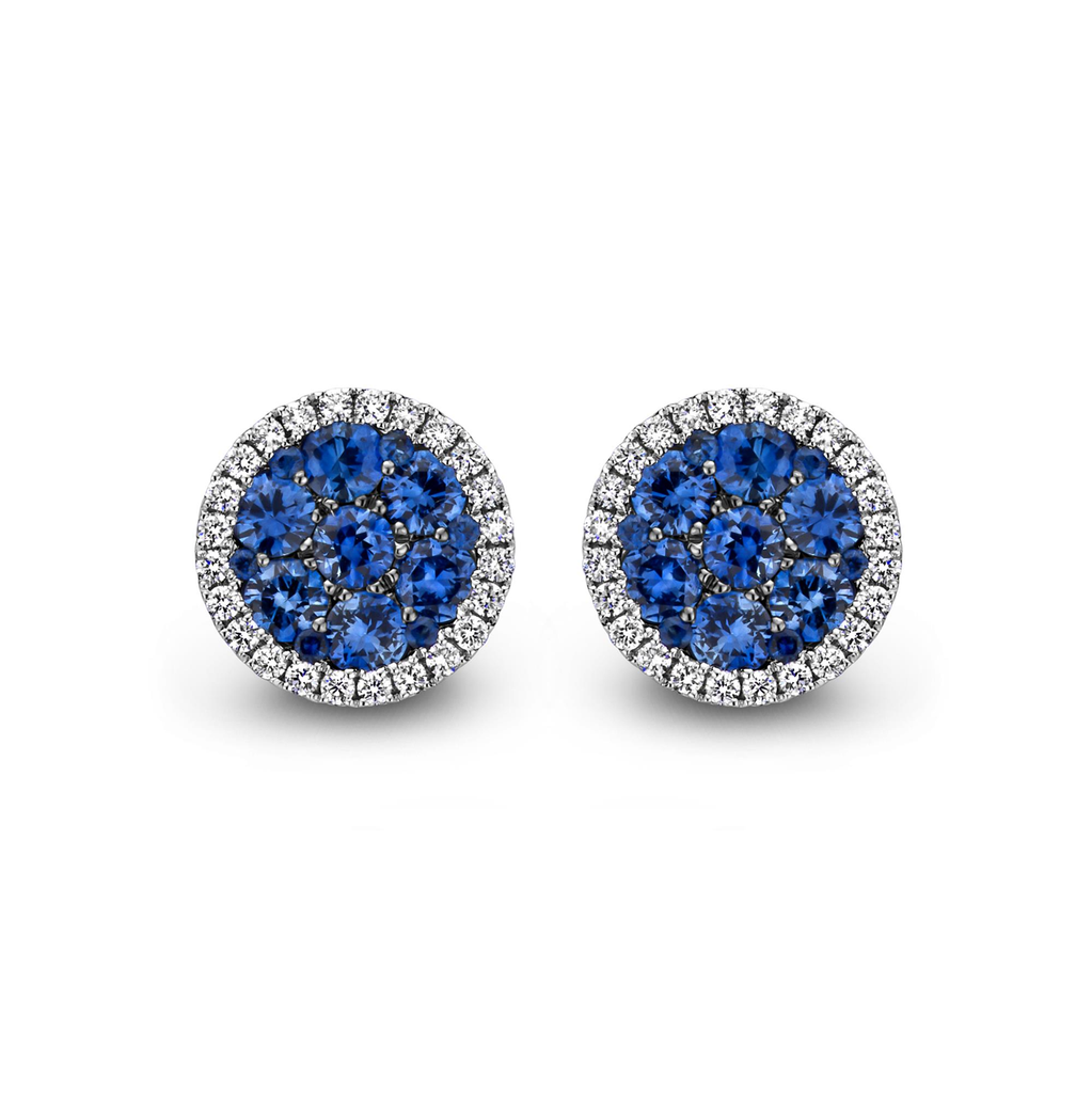 Illusion Stud Earrings with Blue Sapphires and Diamonds
