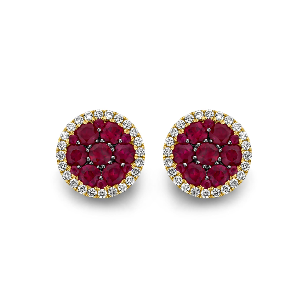 Illusion Stud Earrings with Rubies and Diamonds