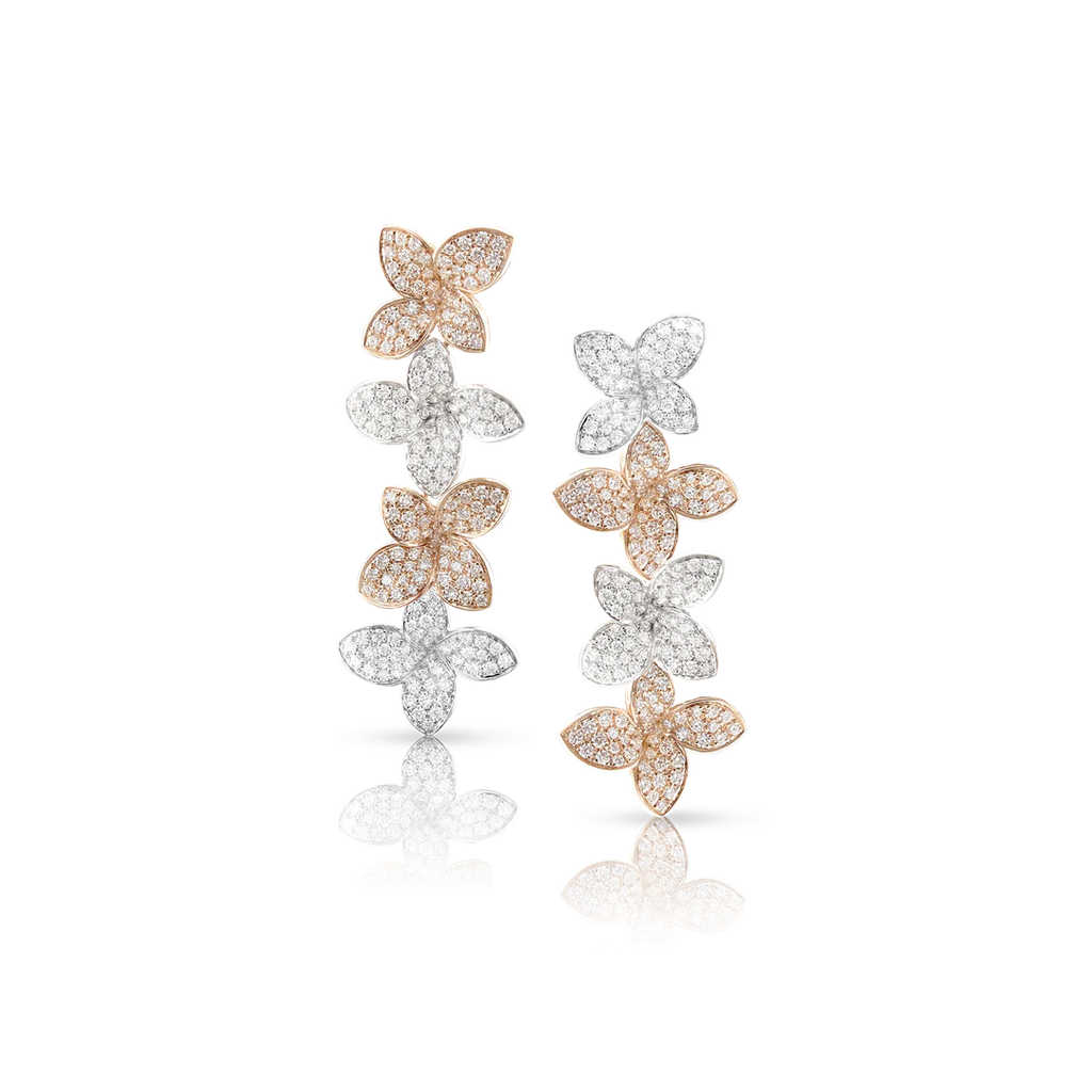 Goddess Garden Earrings in White and Pink Gold with White and Champagne Diamonds.