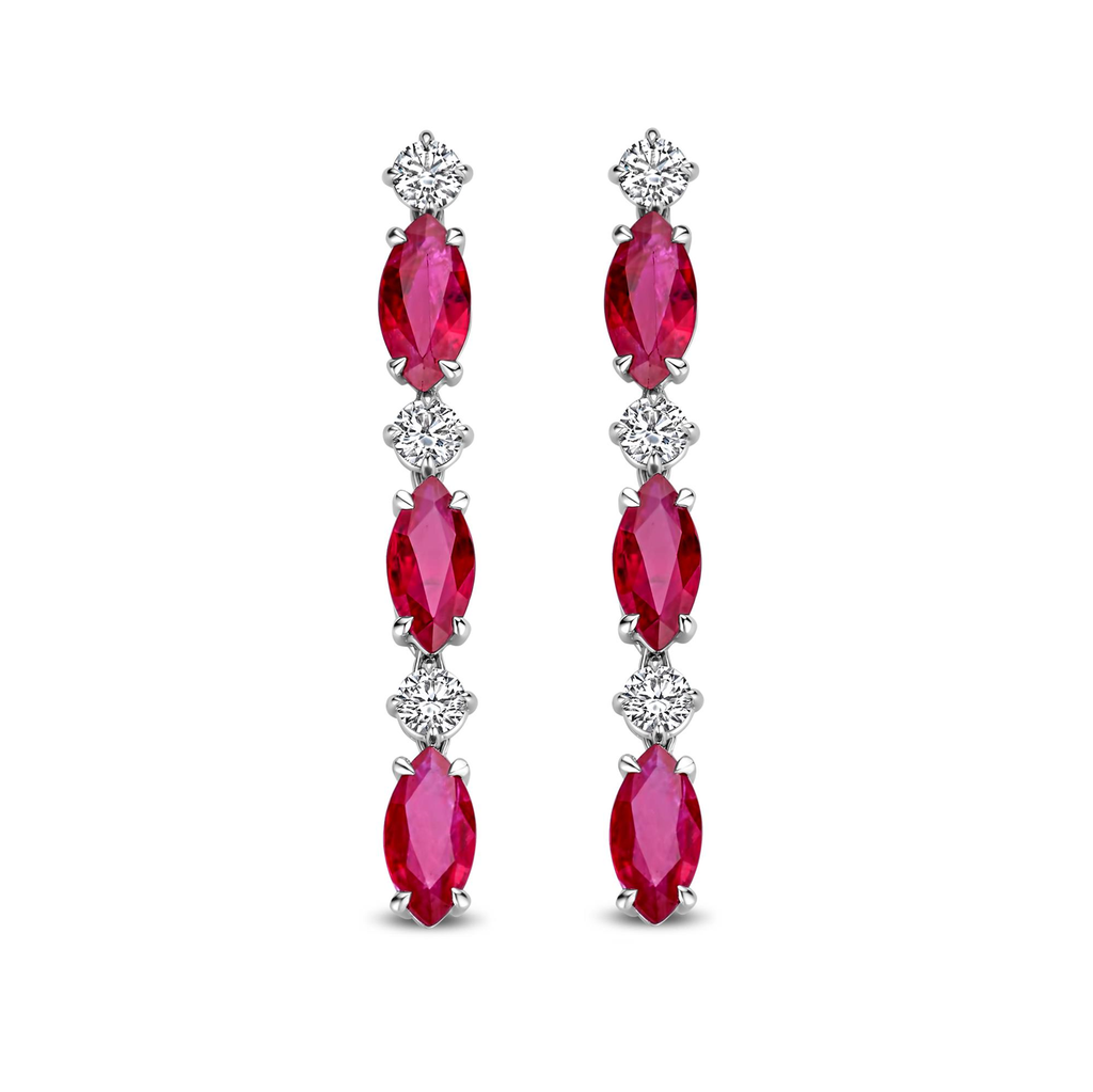 Whitegold earrings with rubies and diamonds