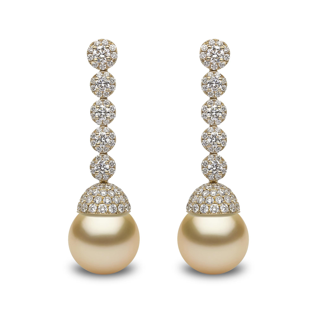 Yellow gold earrings with diamonds and pearls