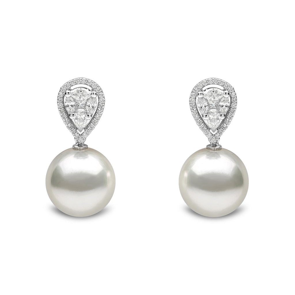 Whitegold earring with diamonds and pearls