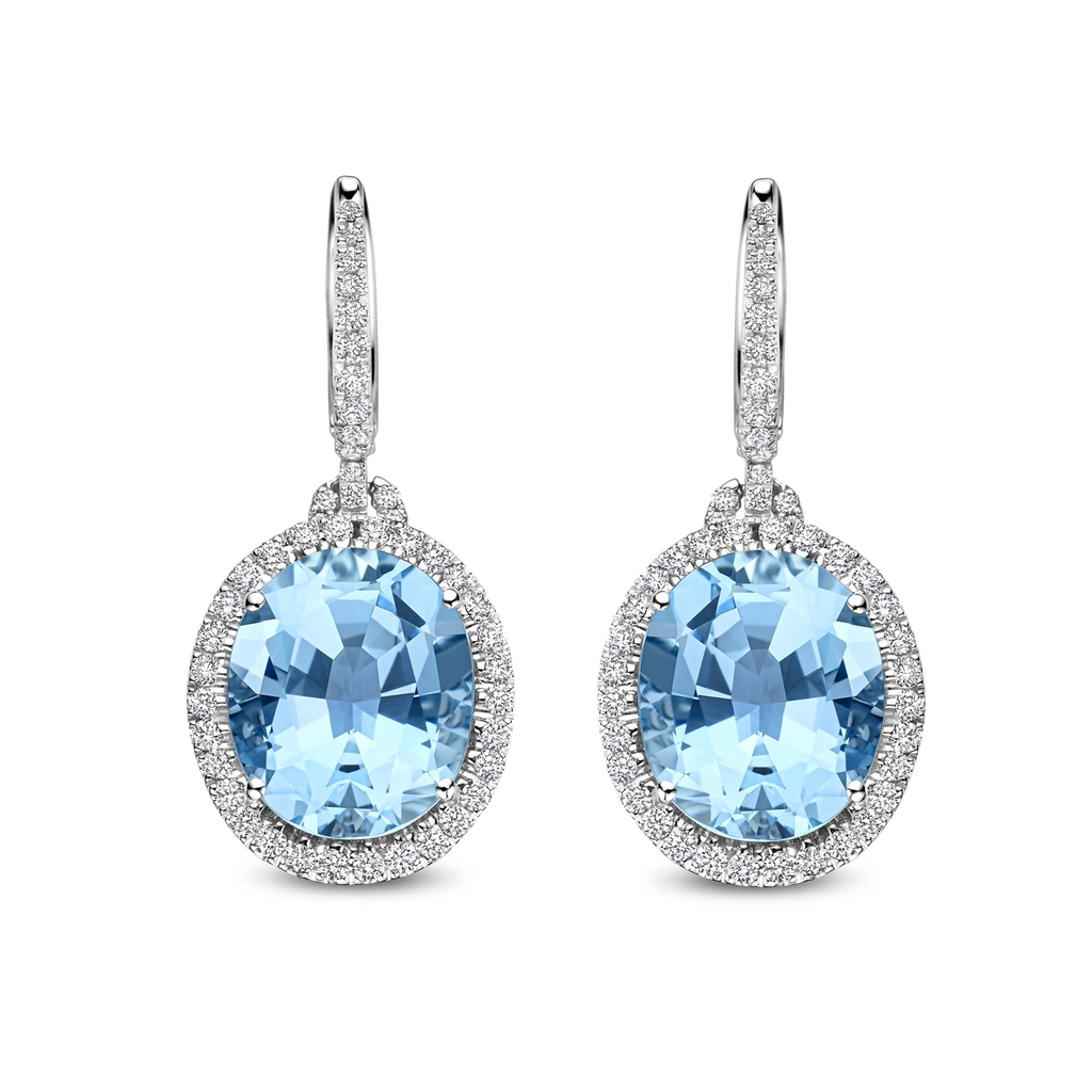 Whitegold earrings with diamonds and aquamarine