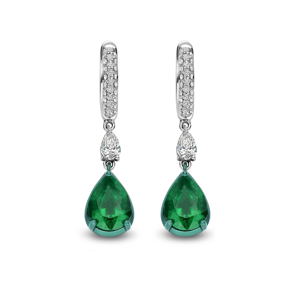 Whitegold earrings with diamonds and emerald