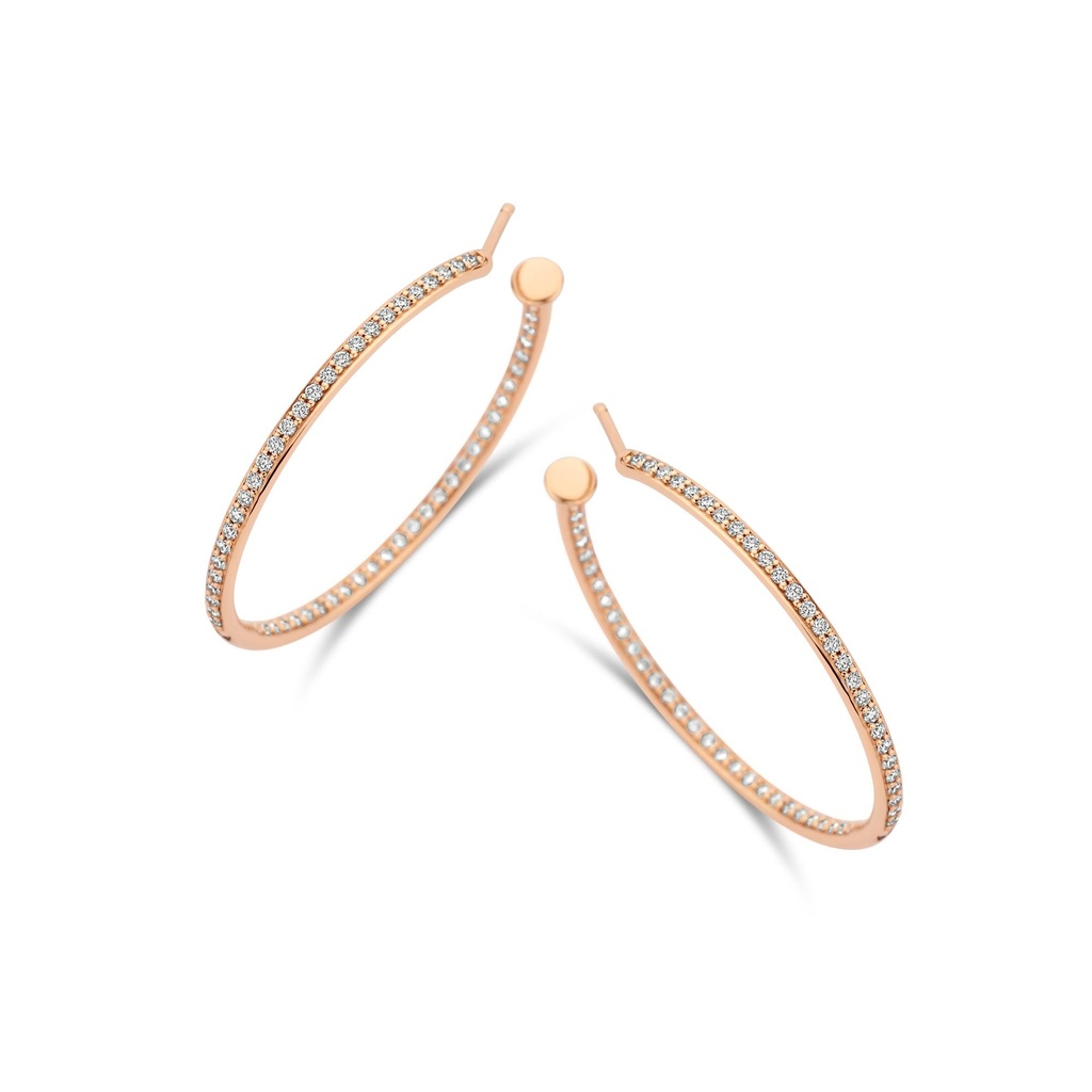 Hoop Earrings in Pink Gold with Diamonds (3 cm)
