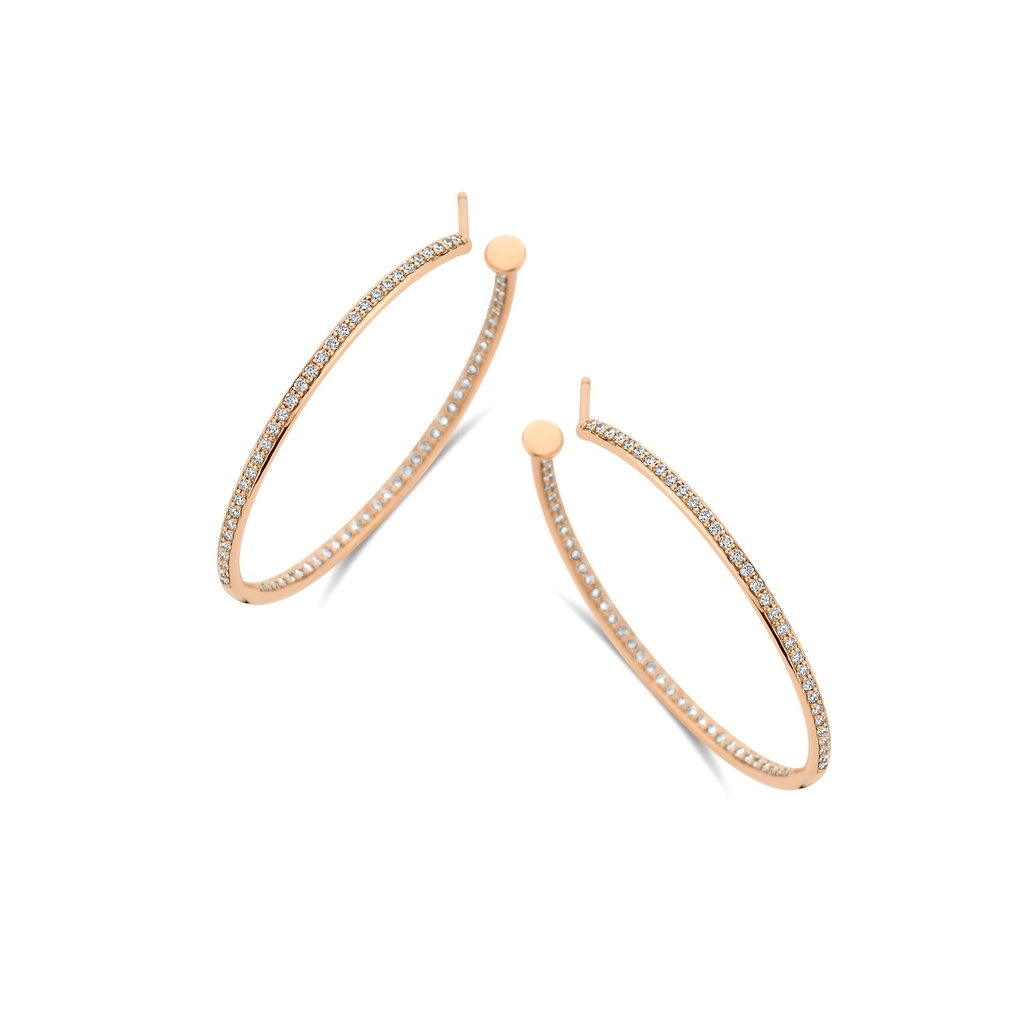 Hoop Earrings in Pink Gold with Diamonds (3,5 cm)
