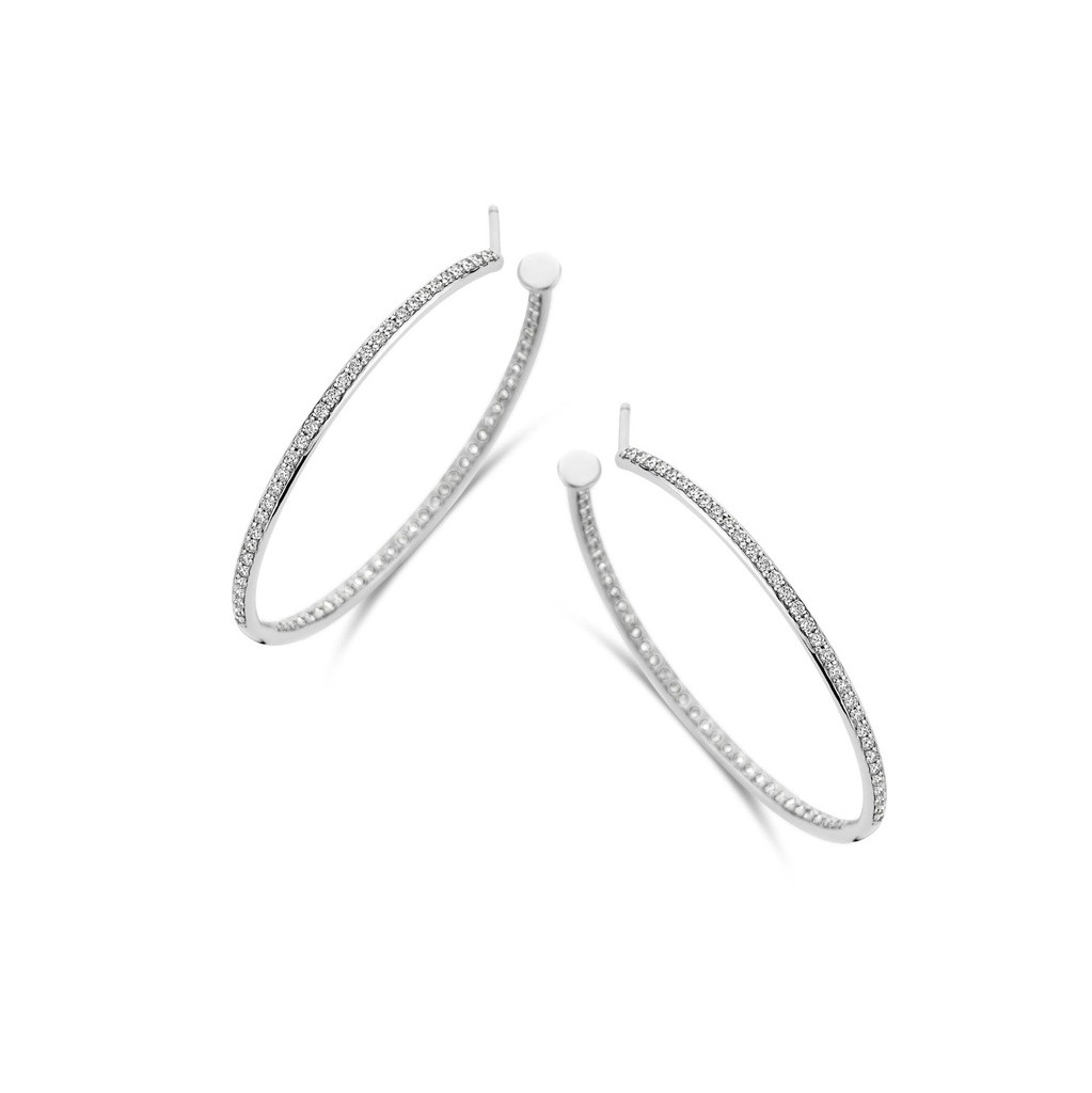 Hoop Earrings in White Gold with Diamonds (3,5 cm)