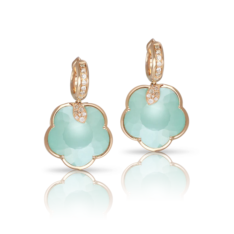 Limited Edition Earrings in Pink Gold with Turquoise and White Moonstone and Diamonds