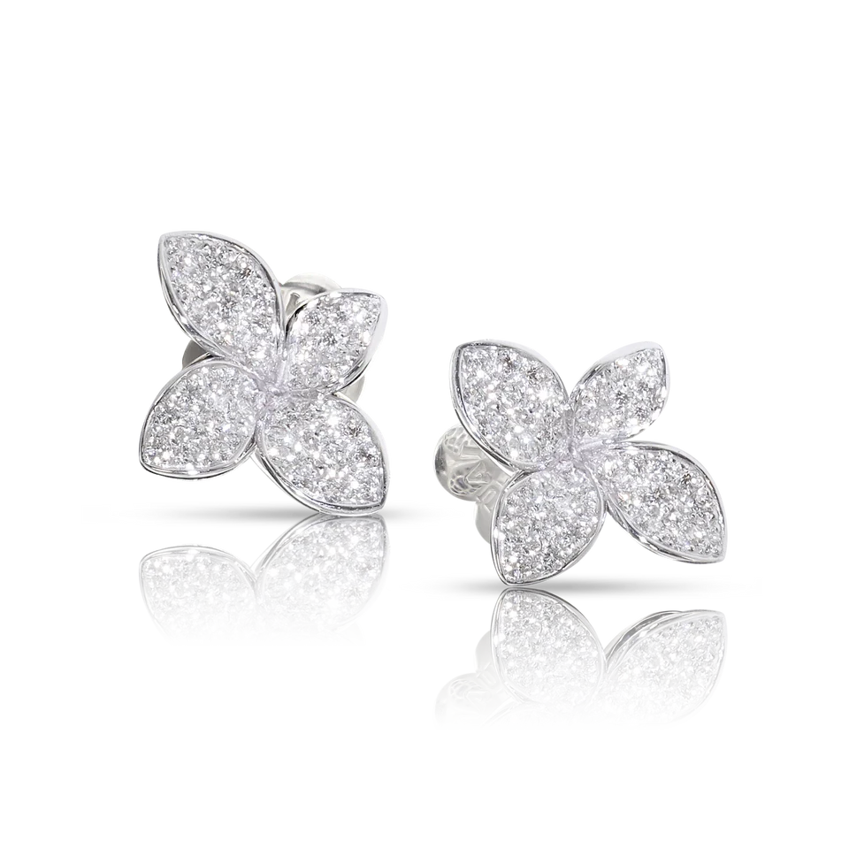 Earrings in White Gold with Diamonds Small Flower.