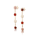Earrings in Rose Gold with Moonstone, Pink Chalcedony, Carnelian, Red Garnet and White Diamonds