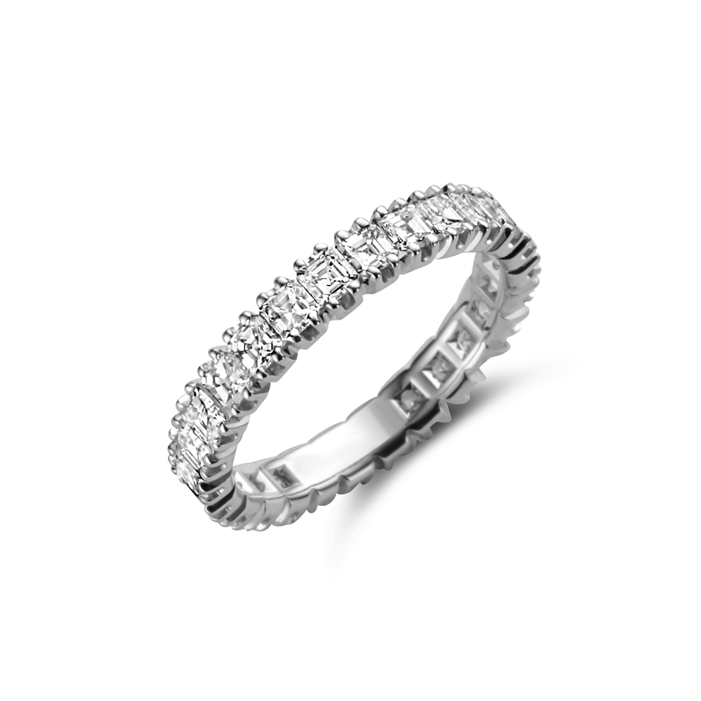 Wedding band with asscher cut diamonds