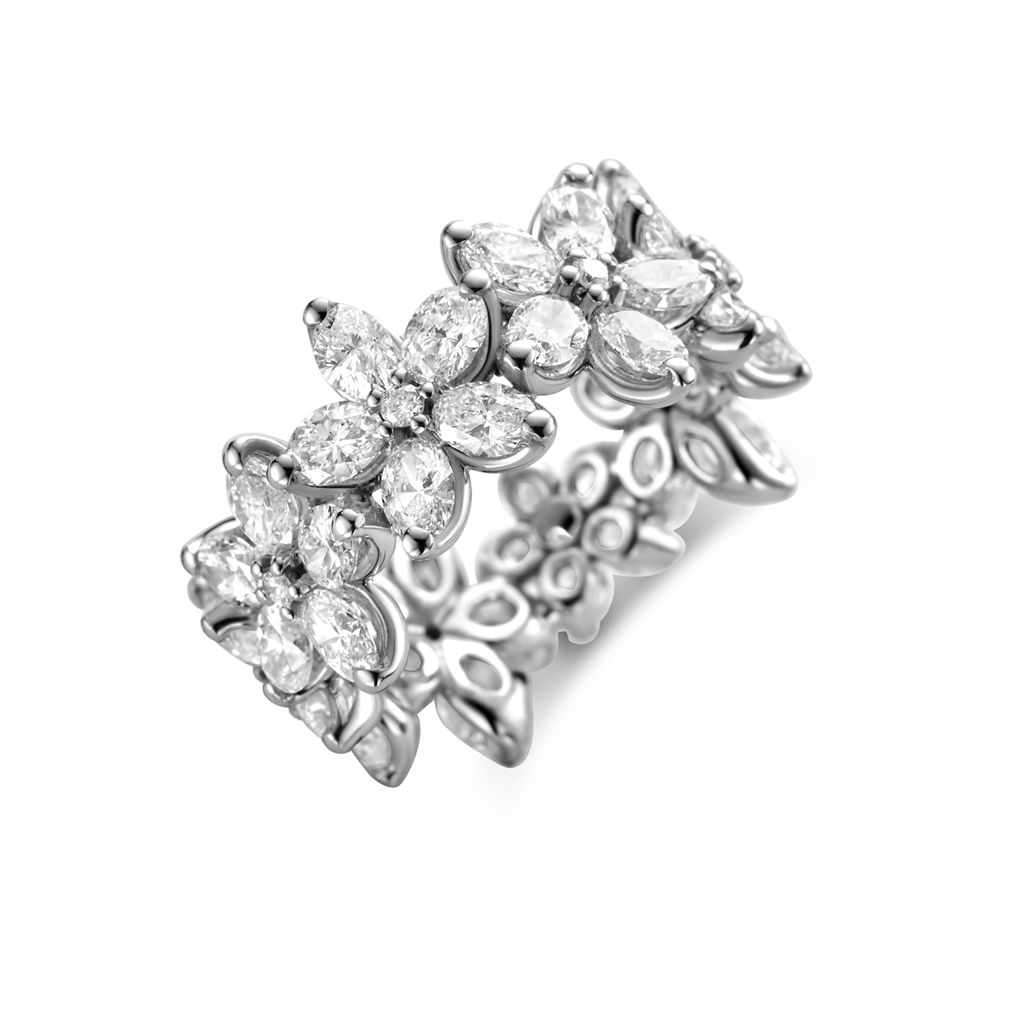 Wedding band with marquise diamonds