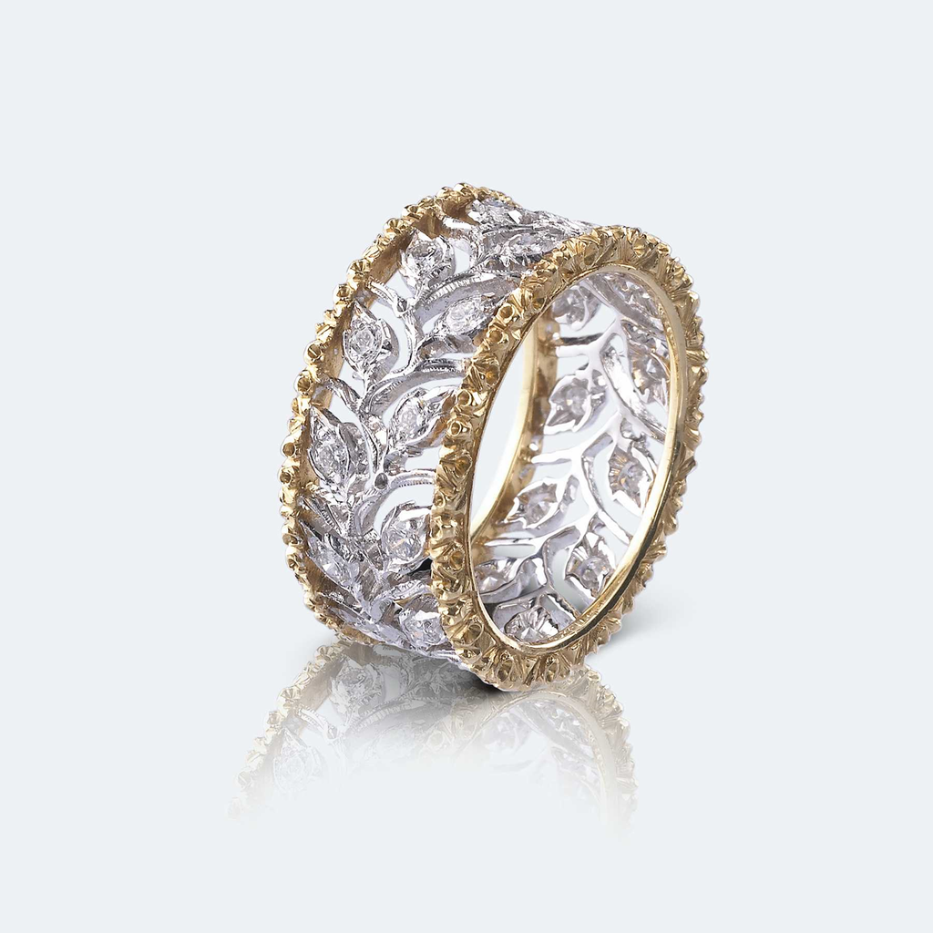 ring ramage white and yellow gold with diamonds
