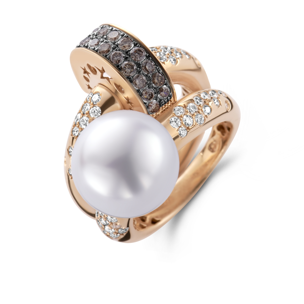 Pink Gold Ring with South Sea Pearl and Brown Diamond