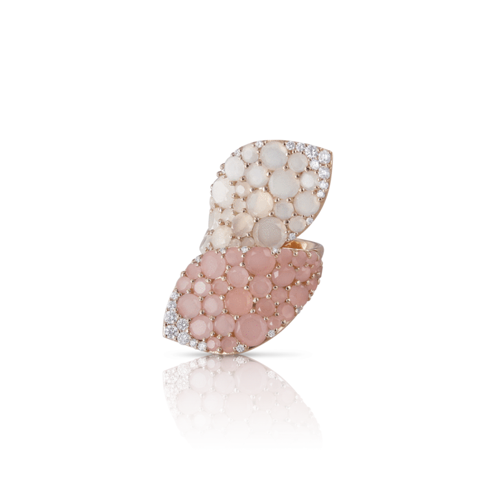 Lakshmi Ring in Pink Gold with Pink Chalcedony, Moonstone and Diamonds