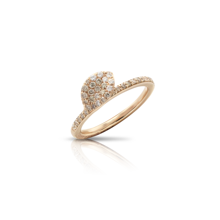 Petit Garden Single Leaf Ring in Pink Gold with White and Champagne Diamonds