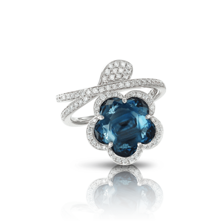 Je T'Aime Ring in White Gold with London Blue Topaz and Diamonds