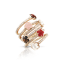 Figlia dei Fiori Six Flowers Twist Ring in Pink Gold with Pink Chalcedony, Red Garnet, Moonstone, Smoky Quartz, Carnelian, White and Champagne Diamond