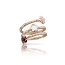 Figlia dei Fiori Three Flowers Twist Ring in Pink Gold with Pink Chalcedony, Red Garnet, Moonstone, White and Champagne Diamonds