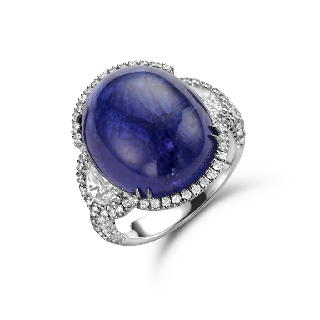 Ring white gold set with diamonds and Tanzanite