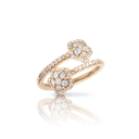 Figlia dei Fiori Two Flowers Contrarié Ring in 18k Rose Gold with White and Champagne Diamonds
