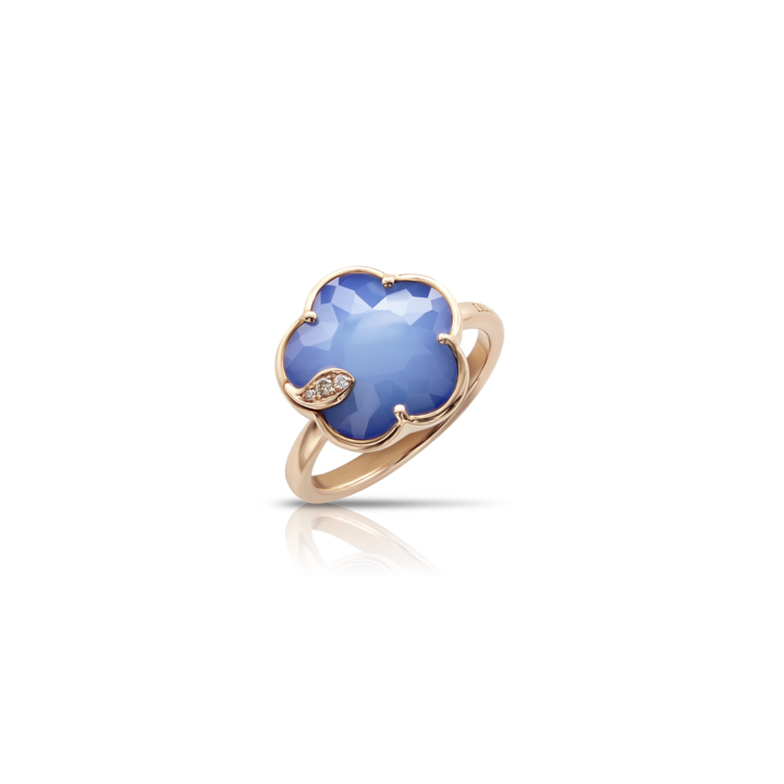 Petit Joli Ring in Pink Gold with Blue Moon (White Agate and Lapis Lazuli doublet), White and Champagne Diamonds
