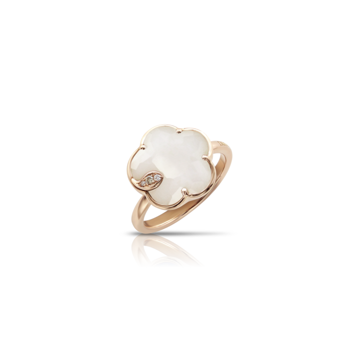 Petit Joli Ring in Pink Gold with White Agate, White and Champagne Diamonds
