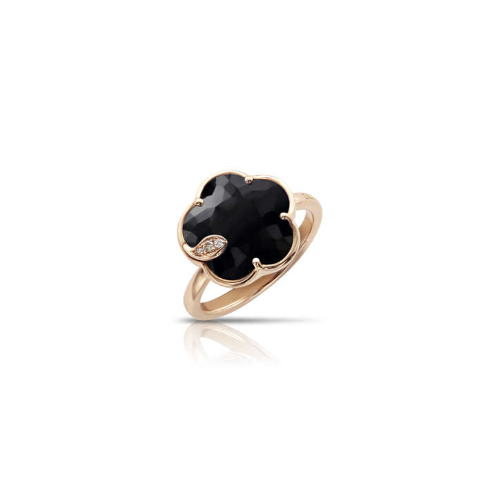 Petit Joli Ring in Pink Gold with Onyx, White and Champagne Diamonds