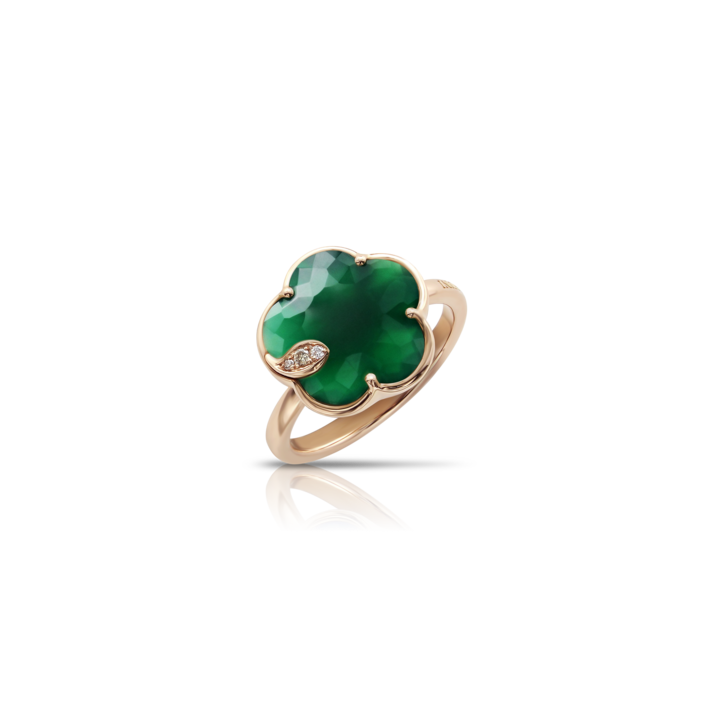 Petit Joli Ring in Pink Gold with Green Agate, White and Champagne Diamonds