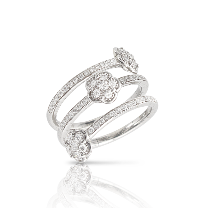 Figlia dei Fiori Three Flowers Twist Ring in White Gold with Diamonds
