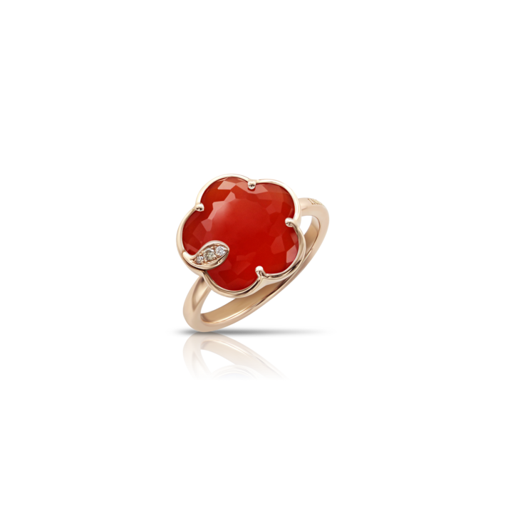 Petit Joli Ring in Pink Gold with Carnelian, White and Champagne Diamonds