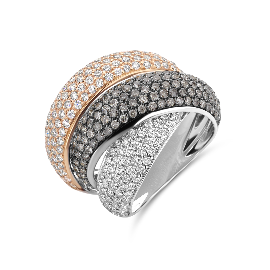 Two tone pavée ring  with white & grey diamonds