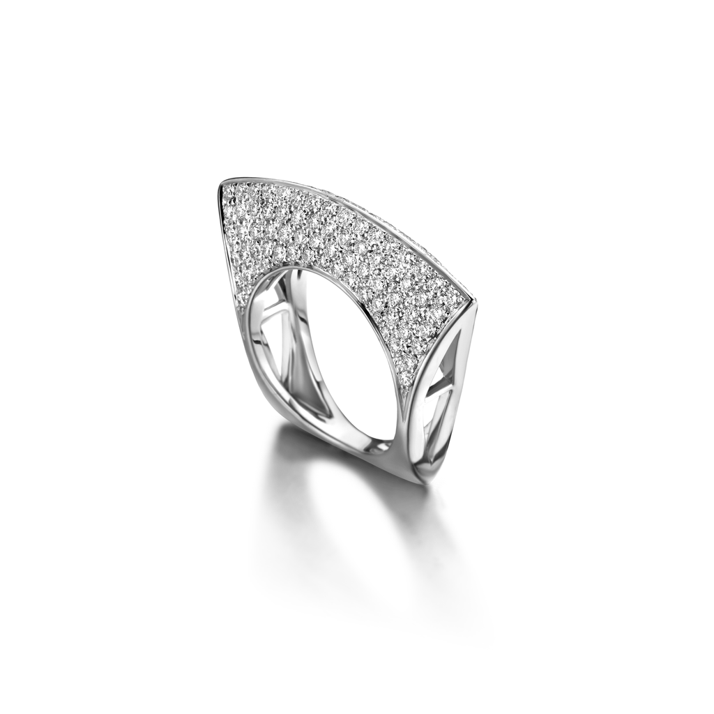 Lotus Ring in White Gold with Diamonds