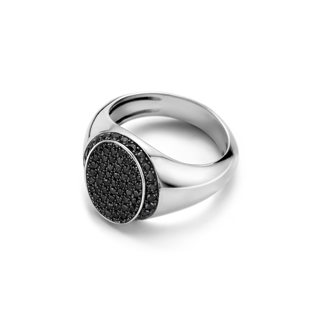 Signet Ring in White Gold with Black Diamonds