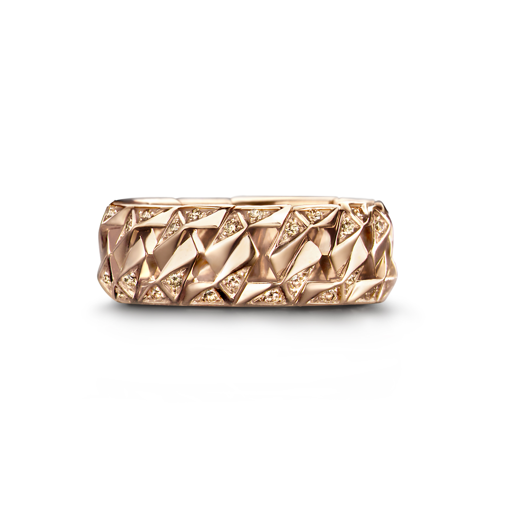 Bond Signature Ring in Pink Gold with Brown Diamonds