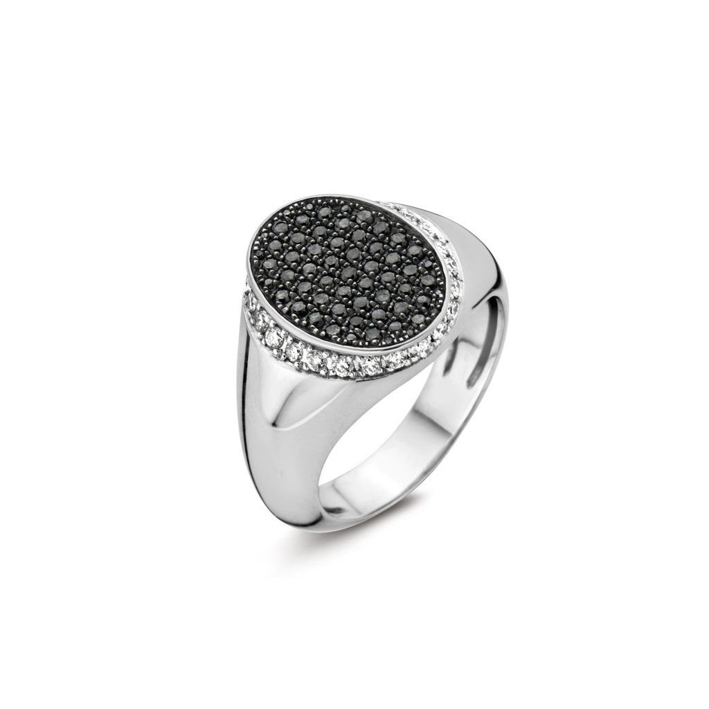 Signet Classic Ring in White Gold with Black and White Diamonds