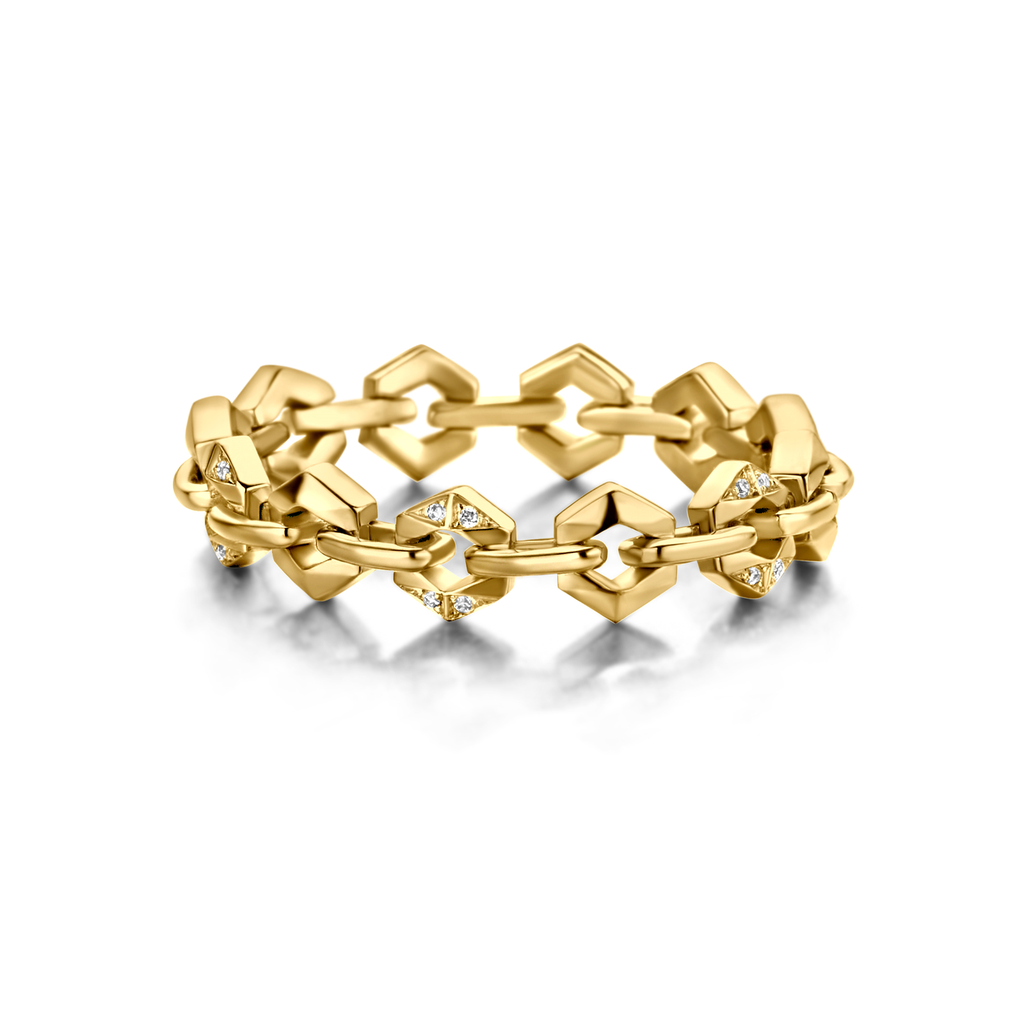 Bond Signature Mini Ring in Yellow Gold with Diamonds