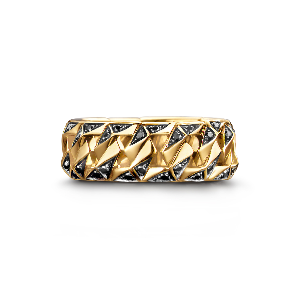 Bond Signature Ring in yellow gold with Black Diamonds