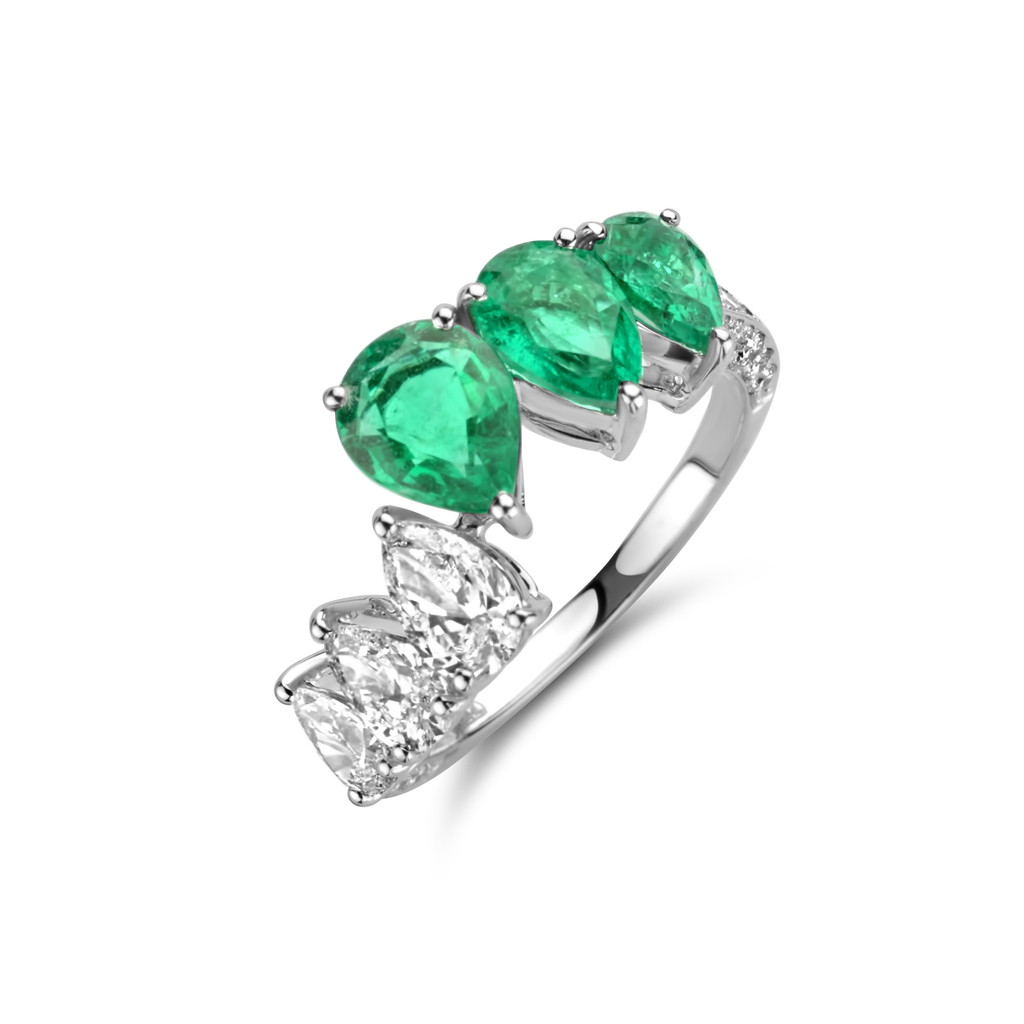 Pear Cut Diamond and Emerald Ring